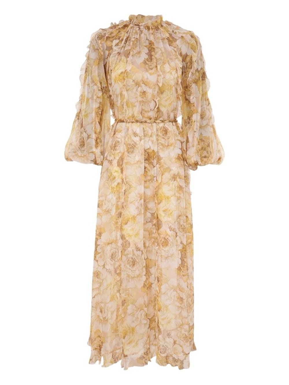 Zimmermann Balance Frill Billow Yellow Floral Silk Maxi Dress